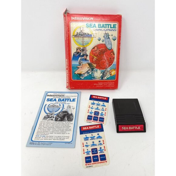 Sea Battle Mattel Intellivision Video Game 1980 CIB Box Manual Overlays - Picture 1 of 1